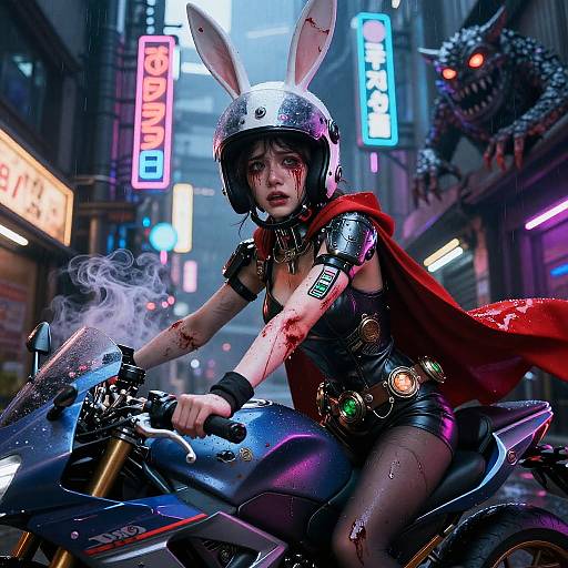 Futuristic Biker Girl in Cyber City