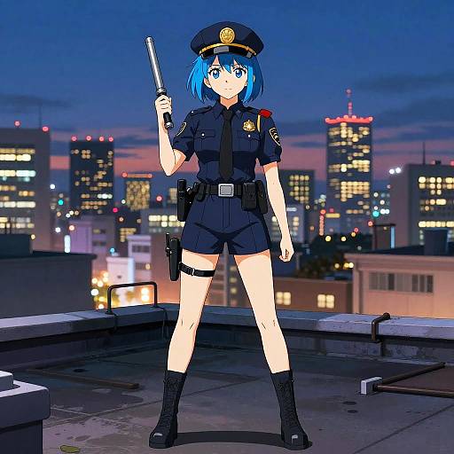 Confident Police Girl on Rooftop