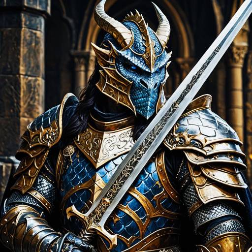Warrior in Ornate Dragon Armor with Sword