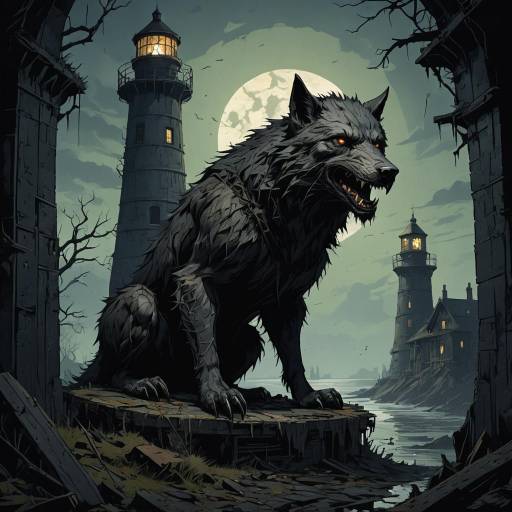 Feral Werewolf in a Lighthouse Illustration