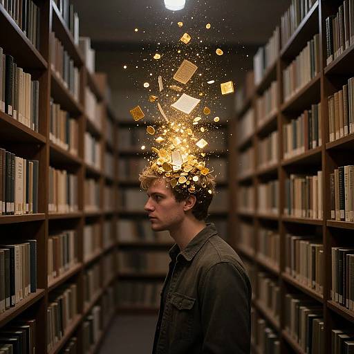 Man with Golden Wisdom in Library