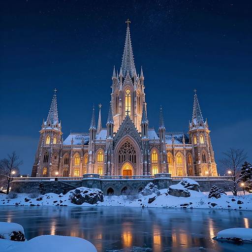 Majestic Snowy Fantasy Castle Night