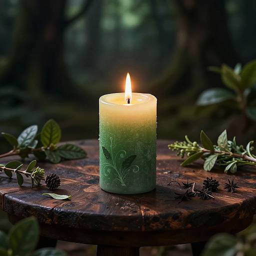 Enchanted Green Flame Candle Scene