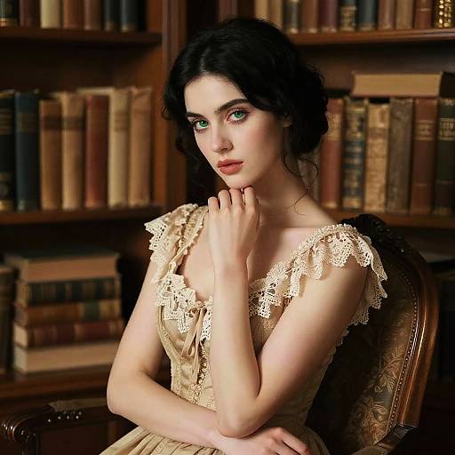 Elegant Woman in Vintage Library
