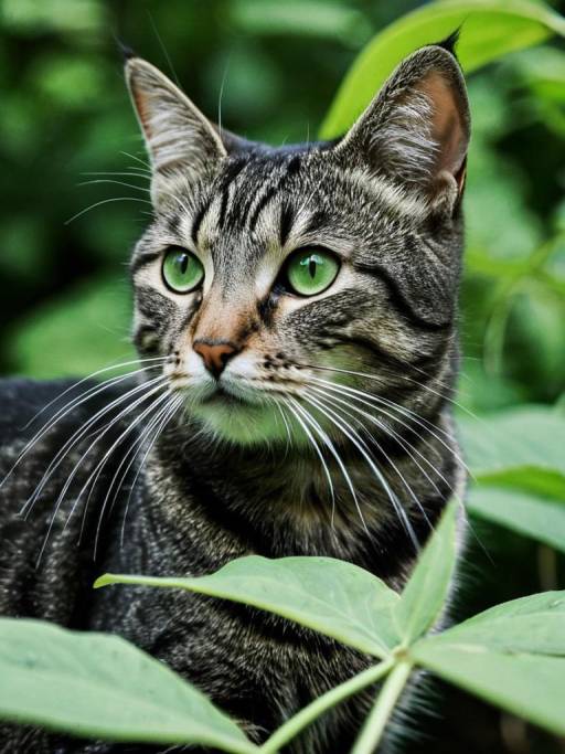 Tabby Cat with Green Eyes Outdoors