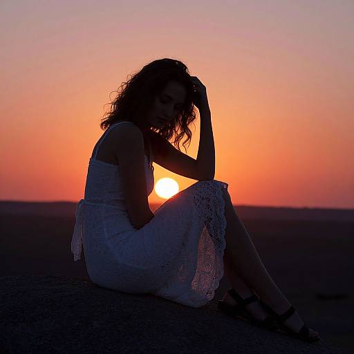 Woman on Rock at Sunset