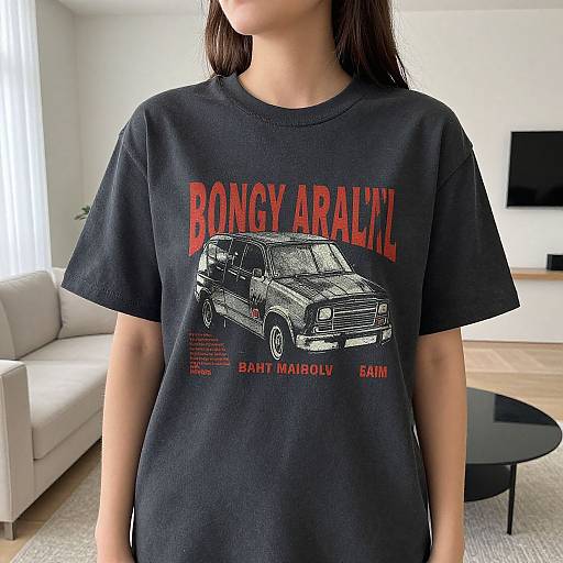 Vintage Graphic Tee in Cozy Living Room