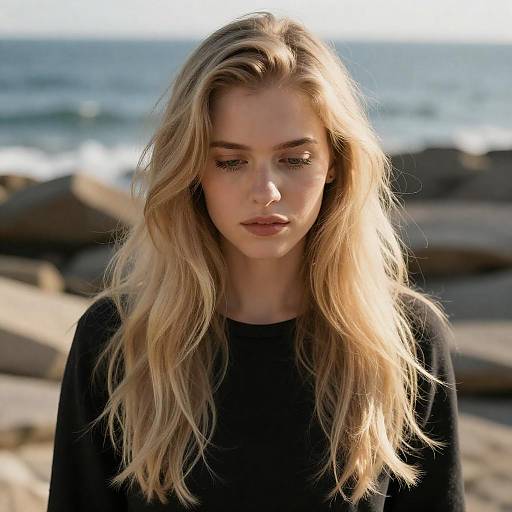 Solemn Blonde Beauty by the Shore