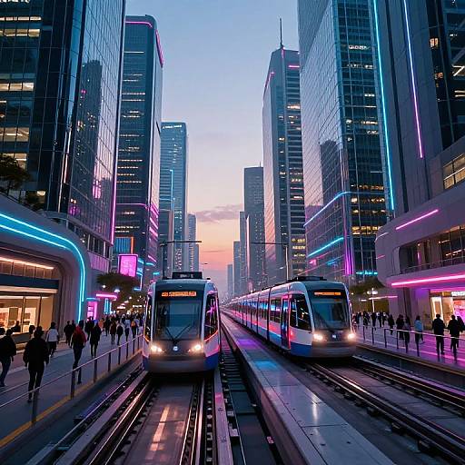 Futuristic Neon Tramway Cityscape