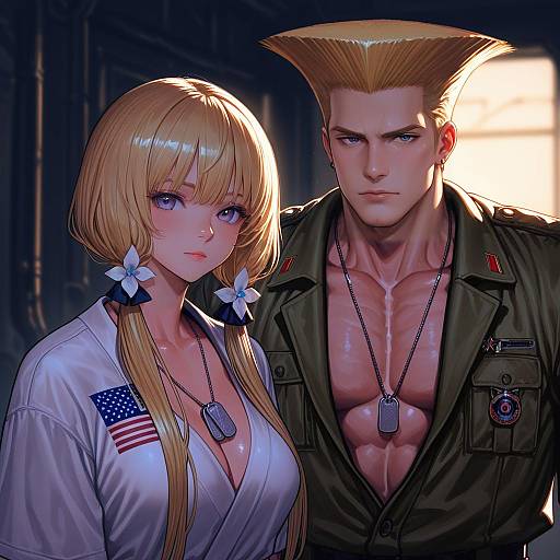 Illustration of Guile, street fighter in the style of Bukimi isan