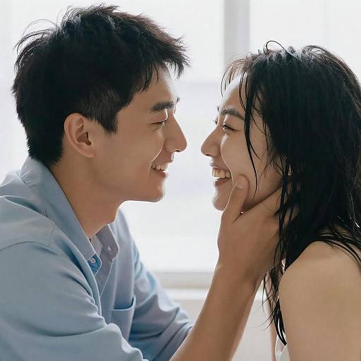 Backlit Intimate Moment: Laughing Couple Portrait