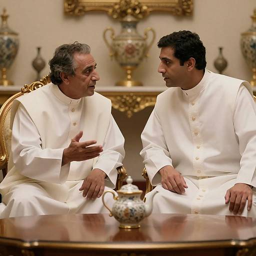 Intense Conversation in Ornate Setting