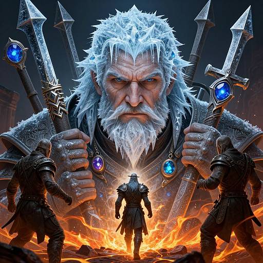 Elder Warrior in Fiery Fantasy Realm