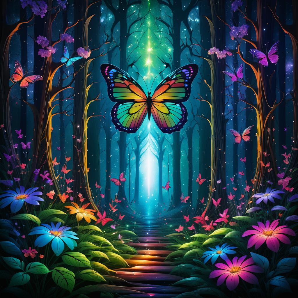 Vibrant Butterfly in Symmetrical Forest