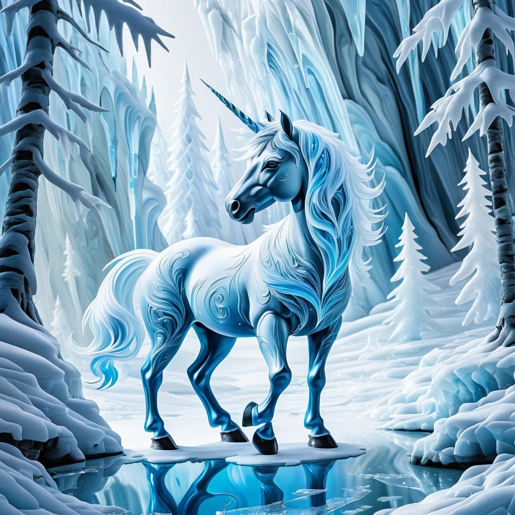 Enchanting Snow Unicorn in Glacial Forest