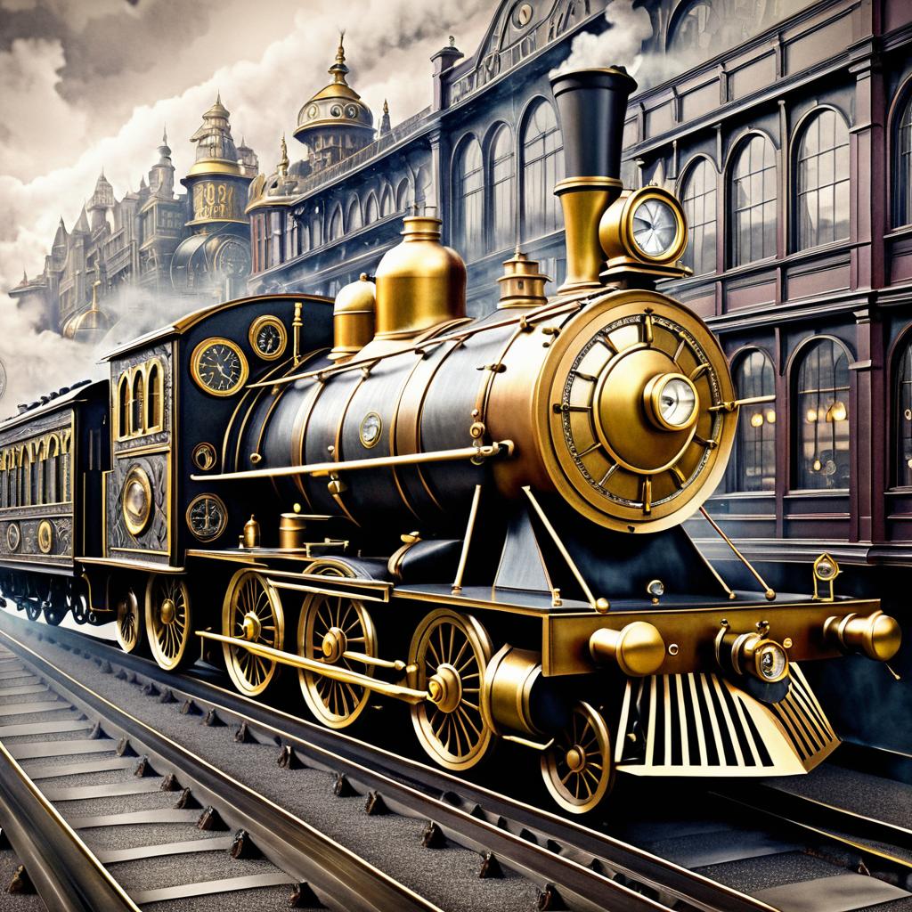 Steampunk Time Travel Train Illustration