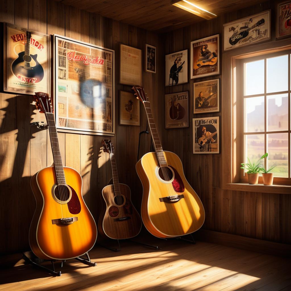 Nostalgic Guitar in Sunlit Rustic Room