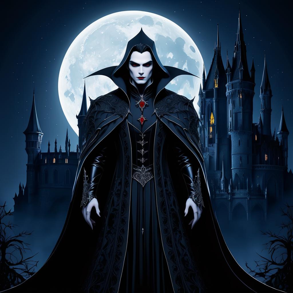 Gothic Vampire in Moonlit Castle