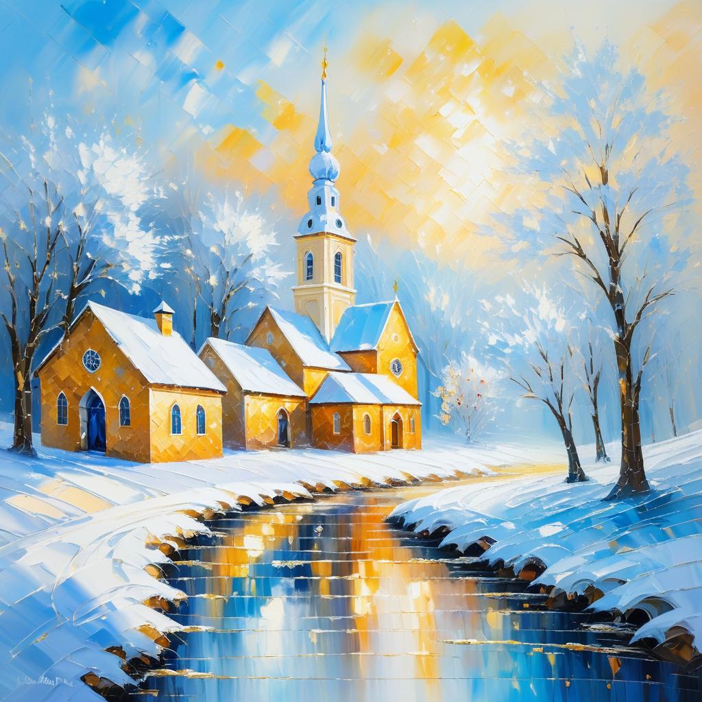 Impressionist Winter Village in Oil