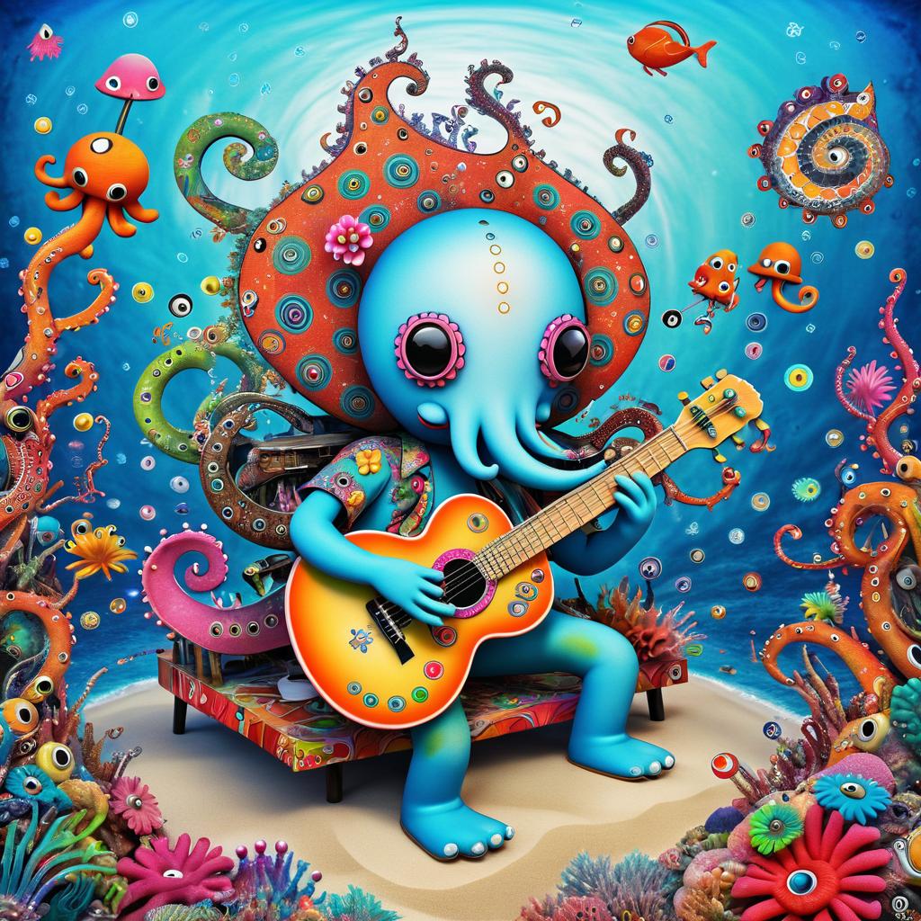 Whimsical Octopus Guitarist in Colorful Paradise