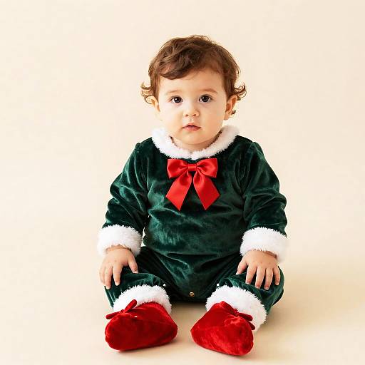 Chubby Toddler in Velvet Christmas Romper