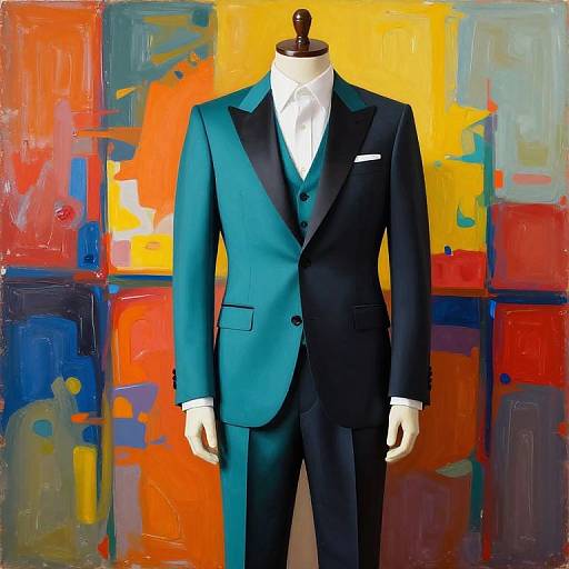 Teal Suit Mannequin with Abstract Art