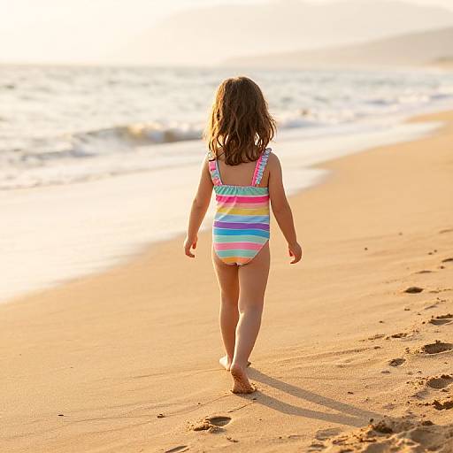 Little Girl Walking on Sandy Shore