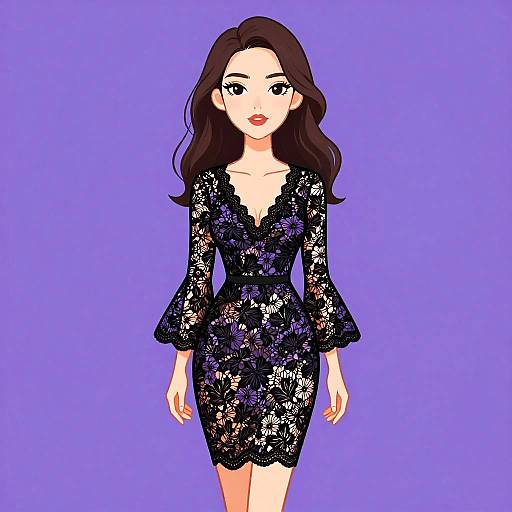 Chic Woman in Black Lace Dress