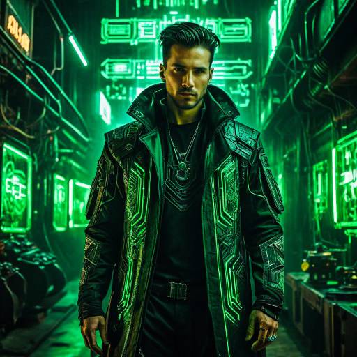 Cyberpunk Man in Neo-Noir Setting Cyberpunk Man in Neo-Noir Setting