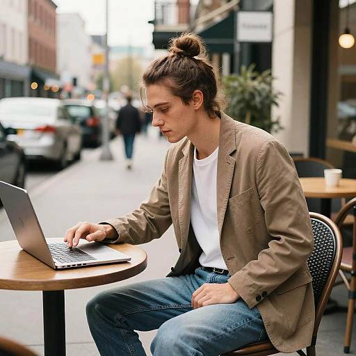 Man Bun Photographer in City Cafe