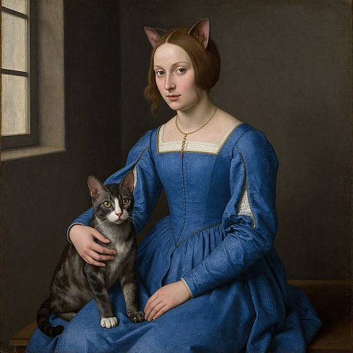 Medieval Woman with Cat in Oil
