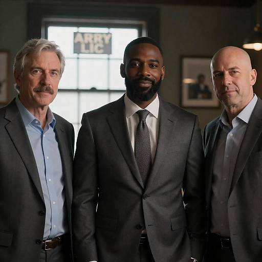 Three Men in Dimly Lit Room