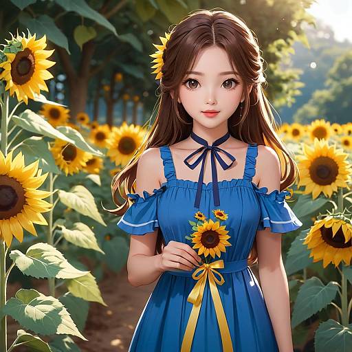 Aesthetic Girl with Sunflower Outdoors