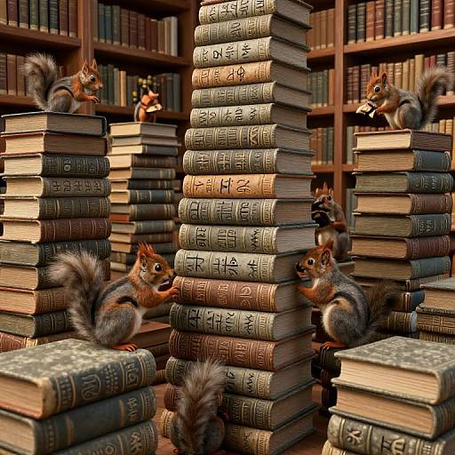 Whimsical 3D Library with Squirrels