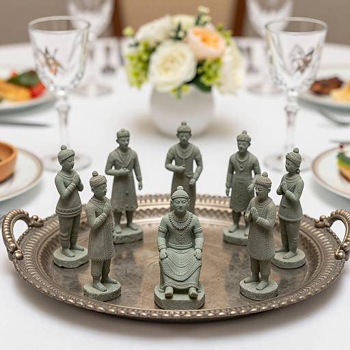 Intricate Stone Figurines on Decorative Tray