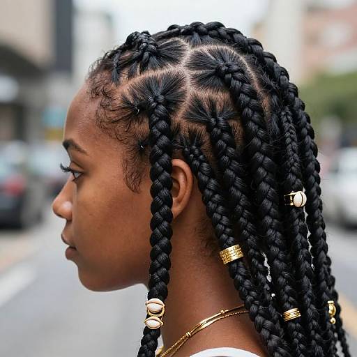 Close-Up African Braids with Gold Accents