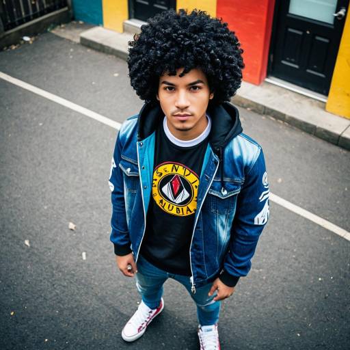 Young Man in Casual Urban Outfit with Afro Curls
