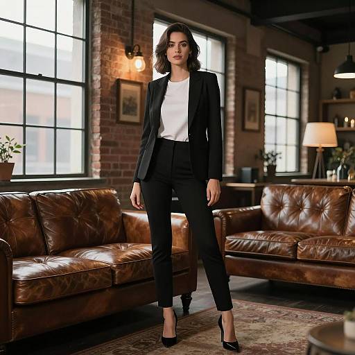Confident Woman in Vintage Loft Setting