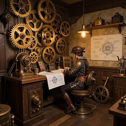 Steampunk Inventor's Elegant Workshop