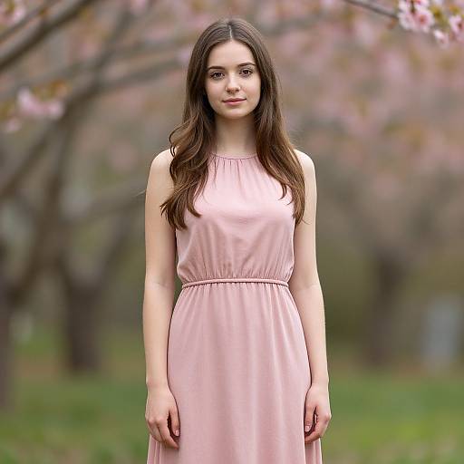Realistic Girl in Pink Brown Dress