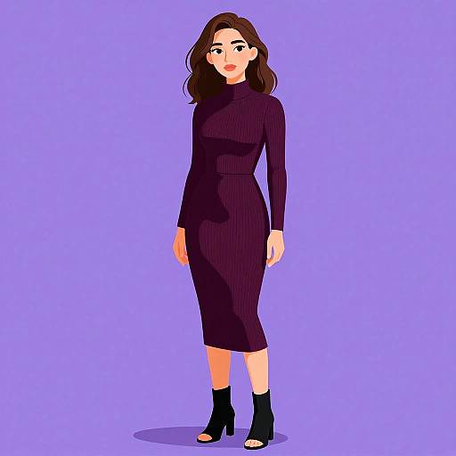 Elegant Woman in Burgundy Knit Dress