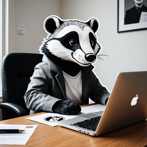 Cartoon Badger Character Working at Office Desk