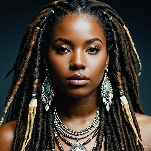 Portrait of Woman with Jumbo Goddess Locs and Tribal Jewelry