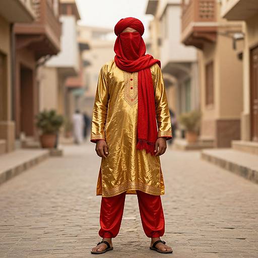 Mysterious Man in Gold and Red Attire