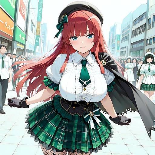 Harajuku Gothic Idol in Green Tartan