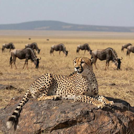 Cheetah Relaxing on Rock in Savanna