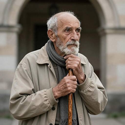 Contemplative Elder with Staff Portrait