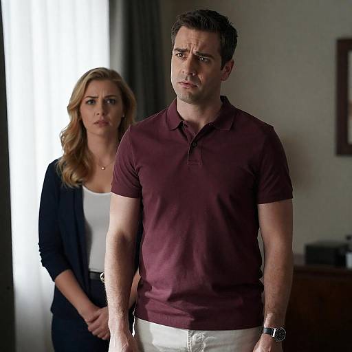 Concerned Couple in Dimly Lit Room