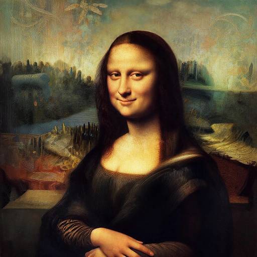 Digital artwork blending Mona Lisa's smile with Leonardo da Vinci's 