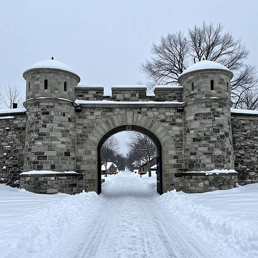 Winter Path Through Historic Stone Archway